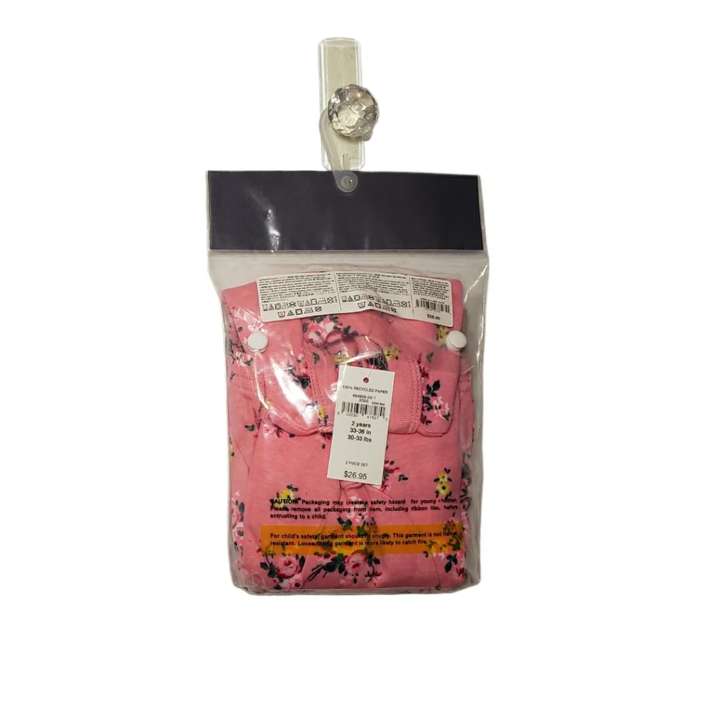 NEW Baby Gap Size 2 Toddler Pink Floral Long Sleeve Long John Pajamas Set